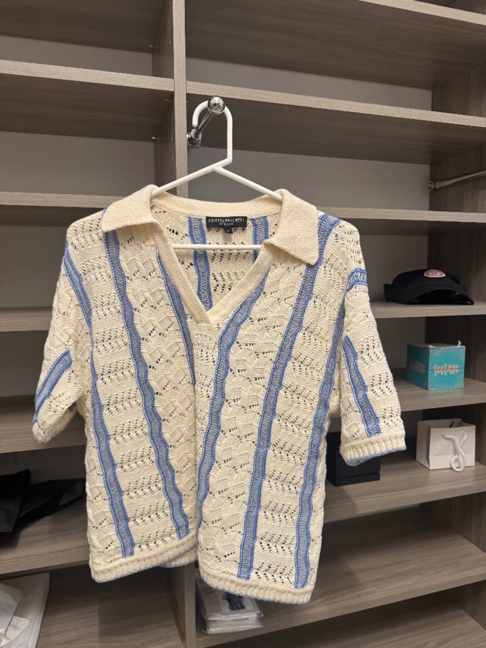 Knit striped V neck top